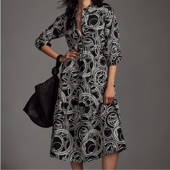 Anthropologie Dresses & Skirts - Anthropologie Maeve The Bettina Tiered Midi Dress Shirtdress Black Size S